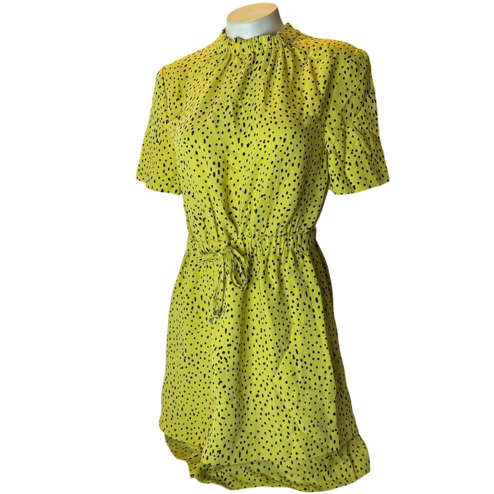 A.L.C. Yellow Black Polka Dot 100% Silk Mini Dress Short Sleeve Size 6 6919PE